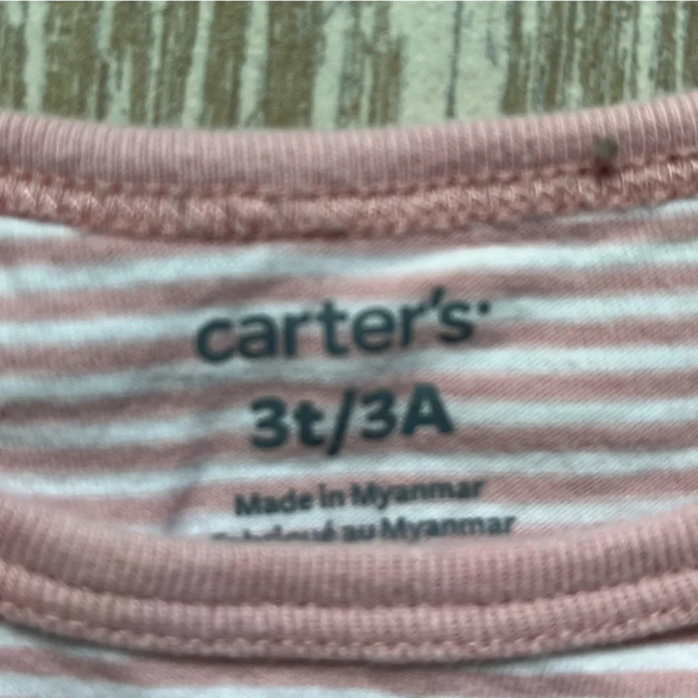 Carter's 3T Pink Stripe and Brown Heart Flowers Babydoll Top Short Sleeve